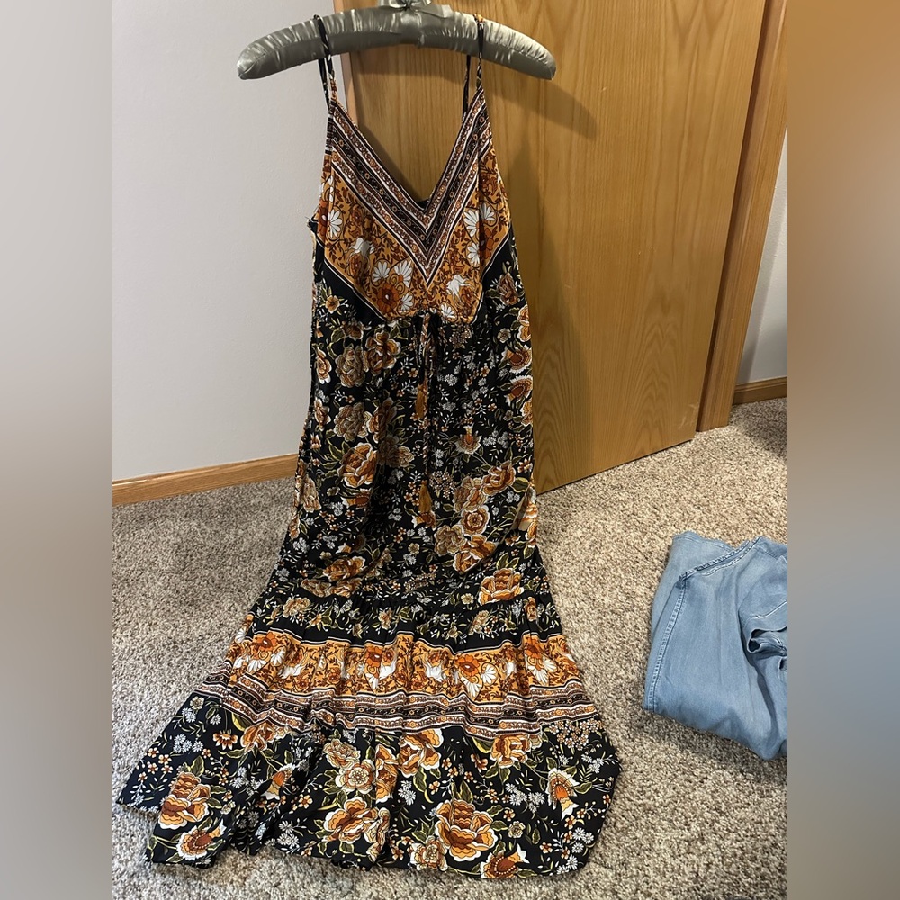 Magnolia Boho Dress with Orange and Black Design